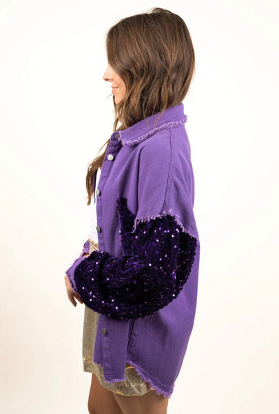 It’s Game Time Sequin Shacket - Purple