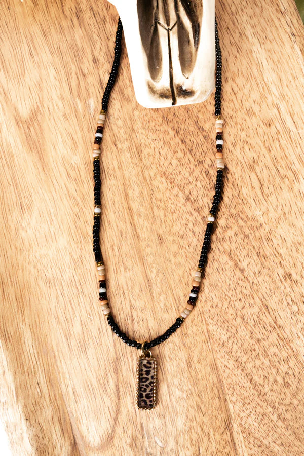 Leopard Bead Necklace - Black