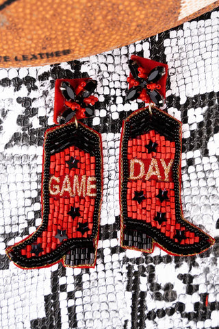 Game Day Boot Earrings - Red & Black