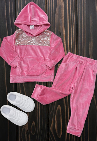 Pink Sequin Velour Jumpsuit