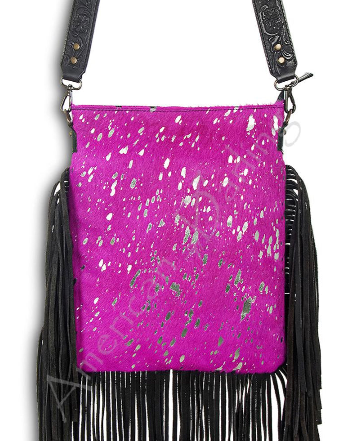 women cross body bag leather messenger purse acid wash hot pink