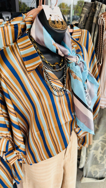 Waynona Striped Button Up - Blue
