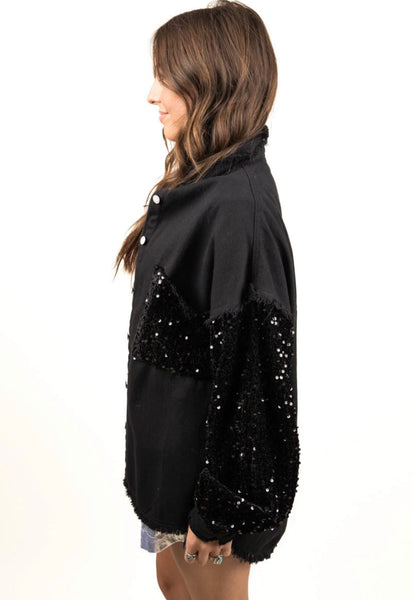 It’s Game Time Sequin Shacket - Black