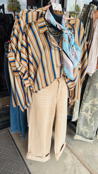 Waynona Striped Button Up - Blue
