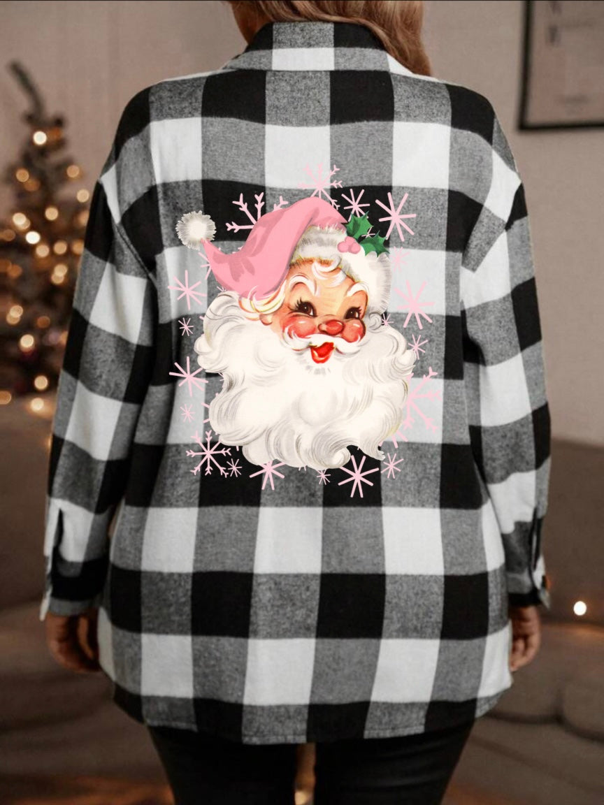 Pink & Black Plaid Santa Flannel