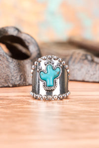 Turquoise Cactus Adjustable Ring