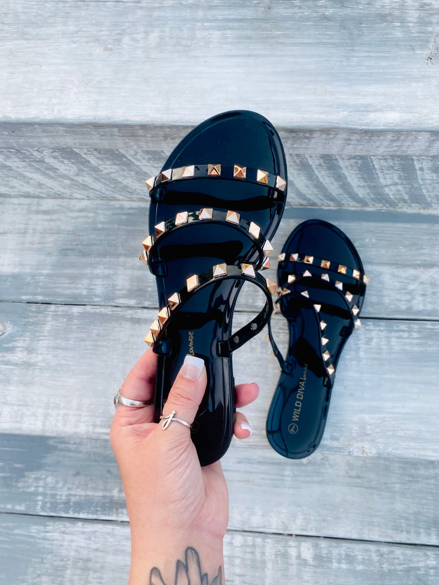Cleo Stud Sandals - Black