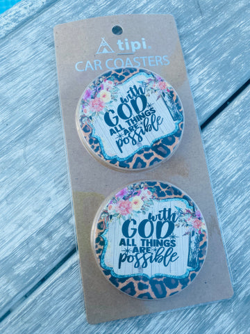 Sandstone Car Coasters - With God