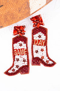 Game Day Boot Earrings - Maroon & White
