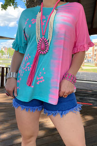 Turquoise & Pink Water Color Ombre Top