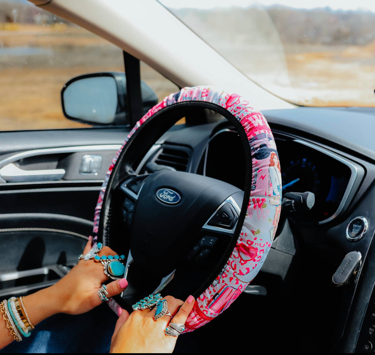 Pink Western Collage Steering Wheel Cover
