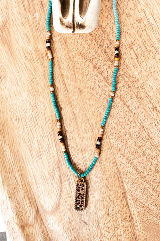 Leopard Bead Necklace - Turquoise