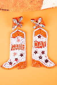 Game Day Boot Earrings - Orange & White
