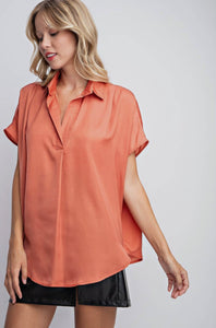 Stating Facts Satin Top - Rust