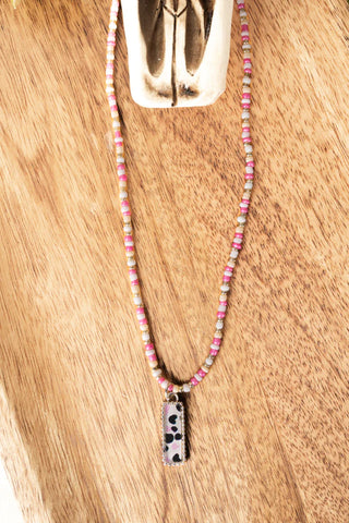 Leopard Bead Necklace - Pink