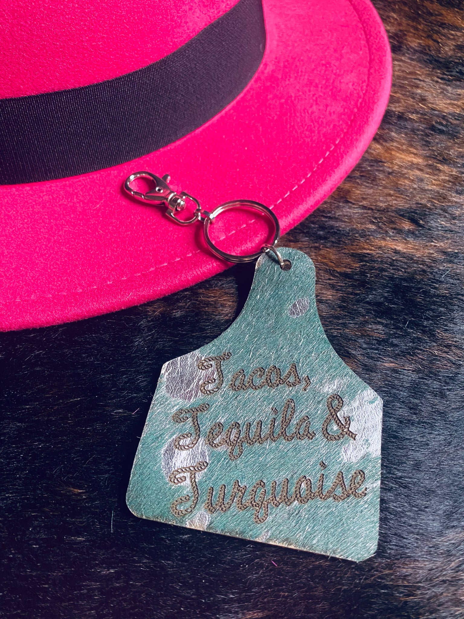 Hide Keychain - Tacos Tequila Turquoise