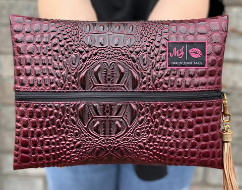 Makeup Junkie Bag - Maroon Bubble Gator