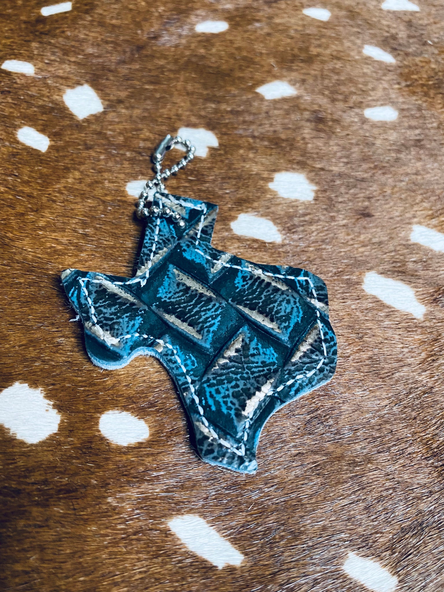 Mini Texas Hide Keychain - Turquoise Diamond