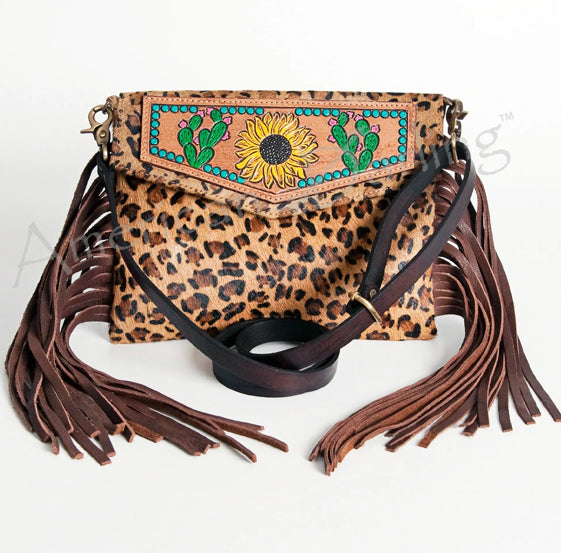 American Darling - Leopard with sunflower Cactus Small Crossbody