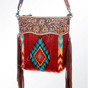 American Darling - Red and Turquoise Tribal Tooled Fringe Crossbody