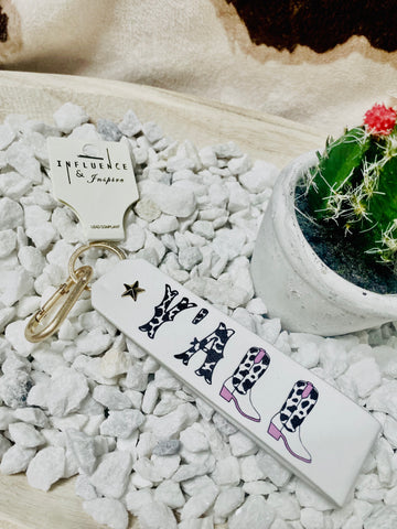 Y’all Boots Keychain - White