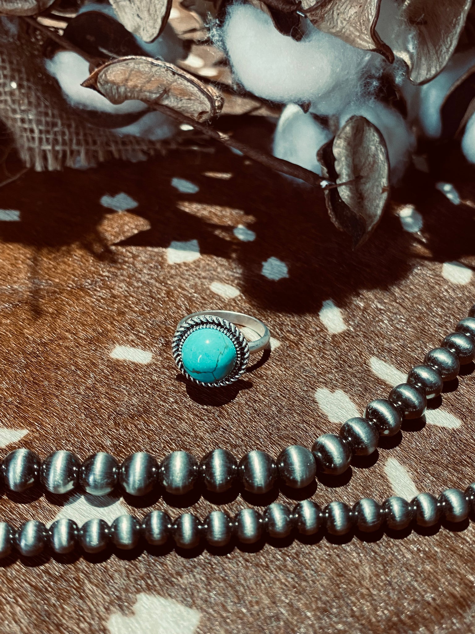 Natural Turquoise Stone Knot Adjustable Ring