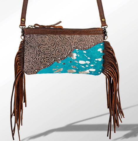 American Darling - Turquoise Acid with Tooled Mini Fringe Crossbody