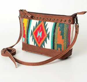 American Darling - Cream Red Teal Mustard small Leather Pouch Crossbody